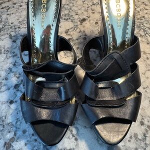 BCBGirls BG ROMAN Black Multi-Strap Open-Toe Patform Wedge Heels
